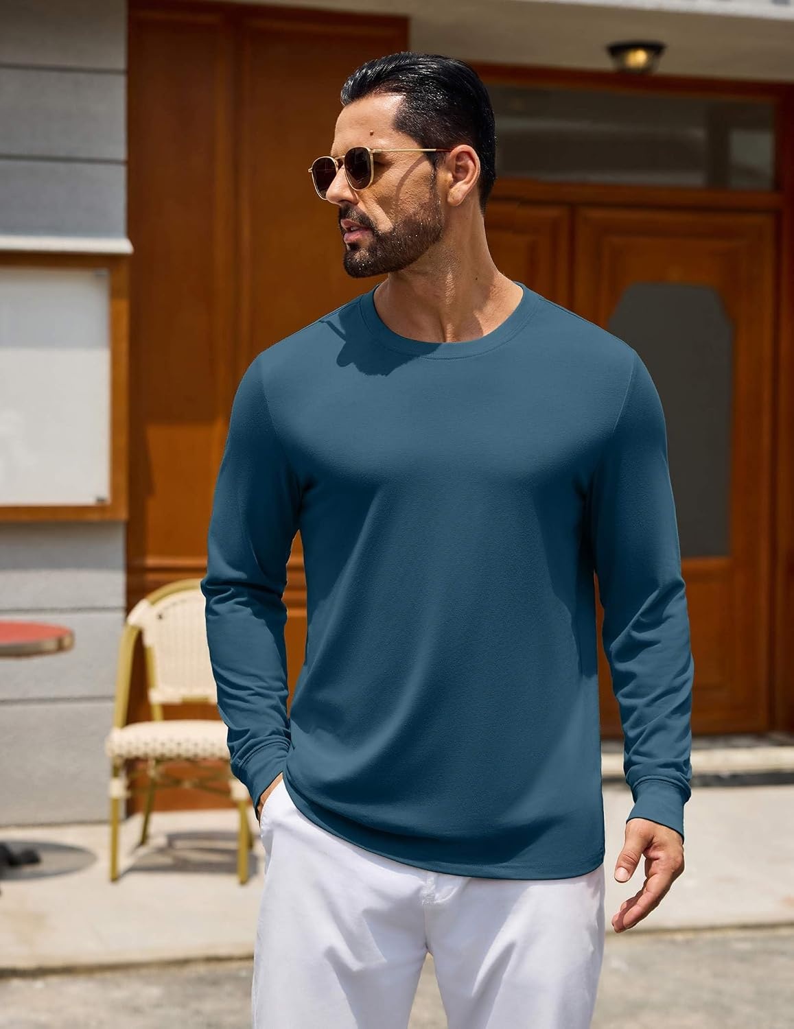 image:imageCOOFANDY Mens Long Sleeve Tee Shirts Crew Neck Cotton TShirt Casual ShirtsMidnight Blue