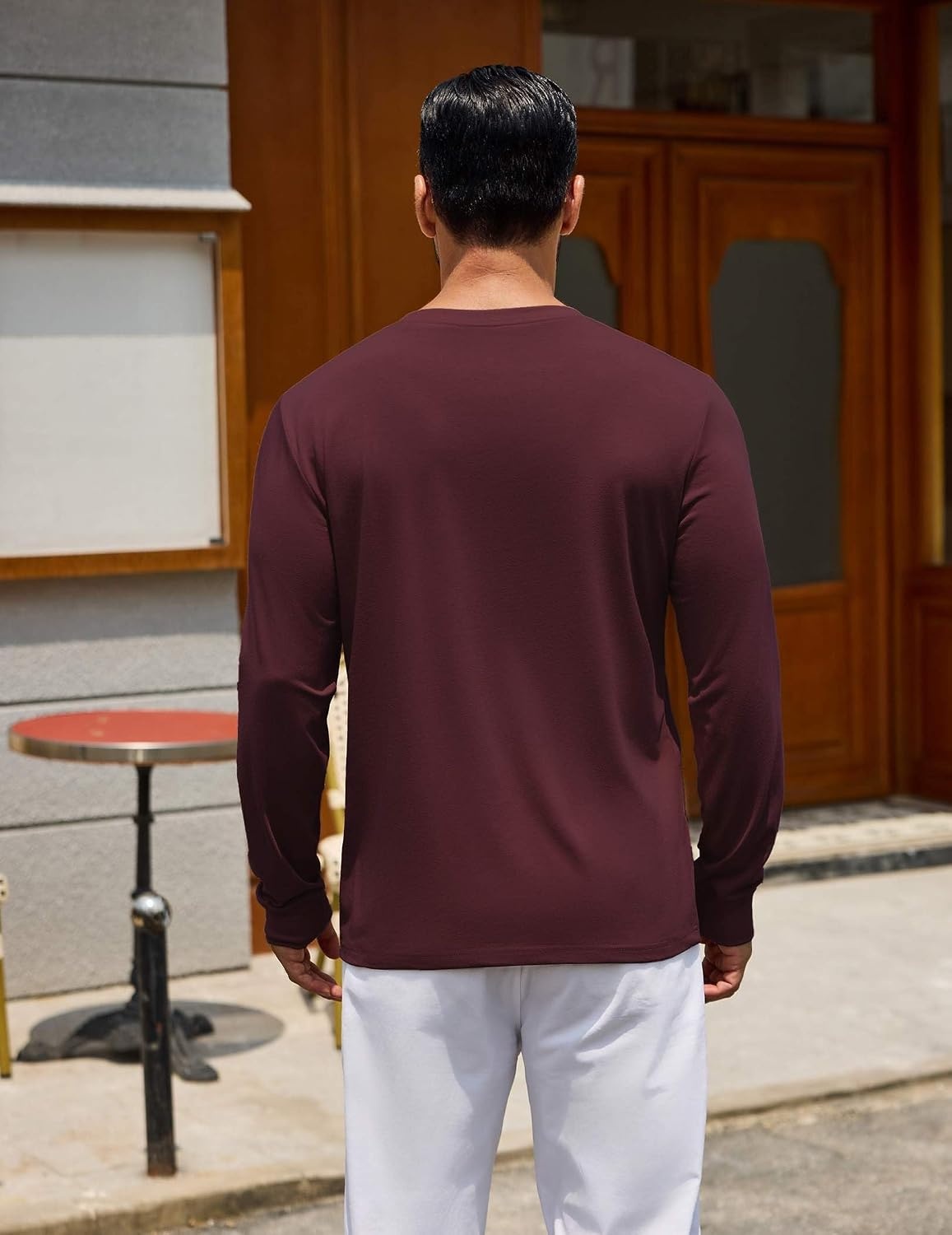 image:imageCOOFANDY Mens Long Sleeve Tee Shirts Crew Neck Cotton TShirt Casual ShirtsWine Red