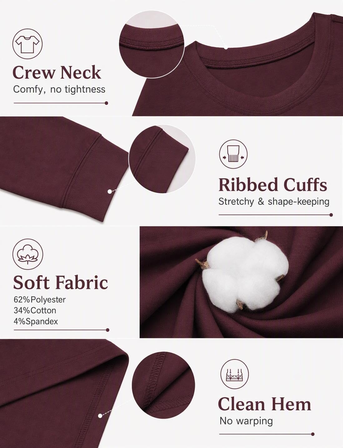 image:imageCOOFANDY Mens Long Sleeve Tee Shirts Crew Neck Cotton TShirt Casual ShirtsWine Red