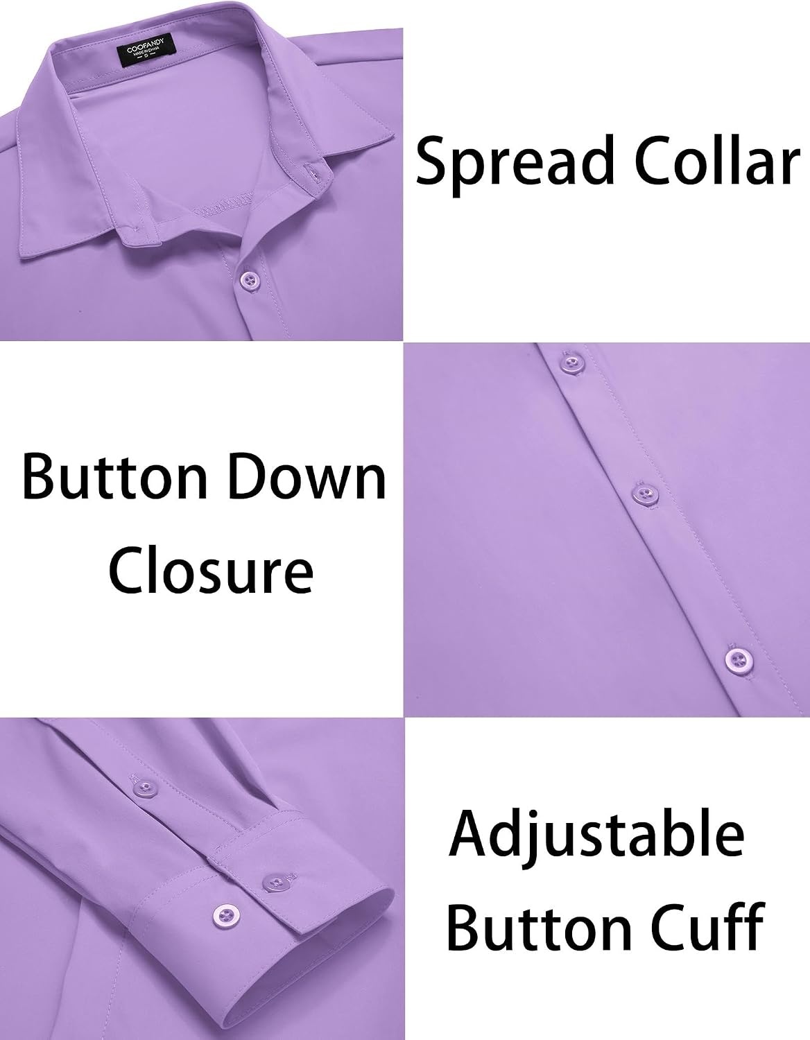 image:imageCOOFANDY Mens Muscle Fit Dress Shirts WrinkleFree Long Sleeve Casual Button Down ShirtsLavender Purple