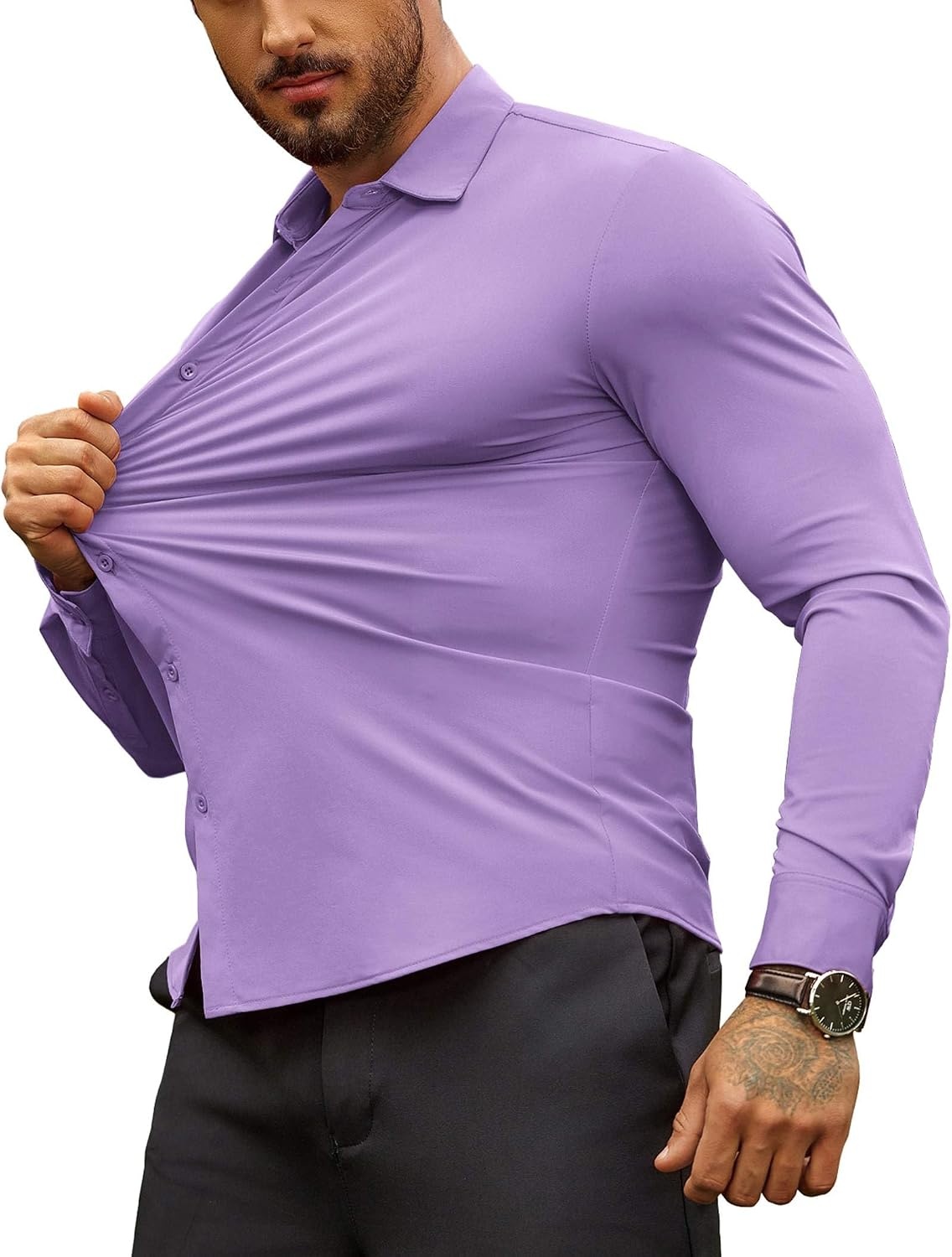 image:imageCOOFANDY Mens Muscle Fit Dress Shirts WrinkleFree Long Sleeve Casual Button Down ShirtsLavender Purple