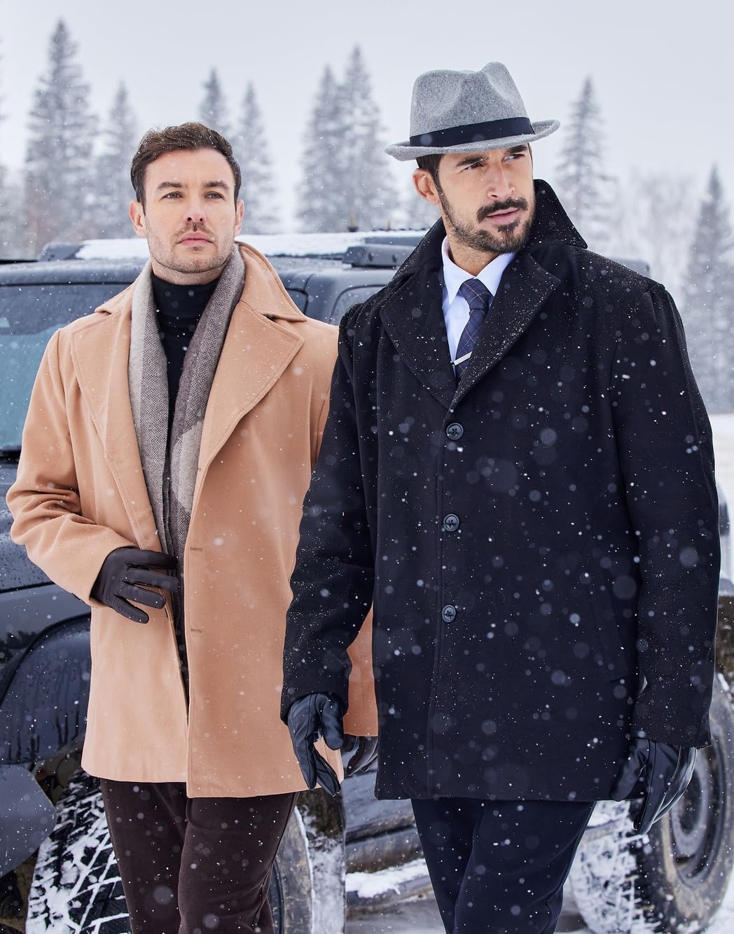 image:imageCOOFANDY Mens Pea Coat Single Breasted Peacoat Winter Short Trench CoatBlack2