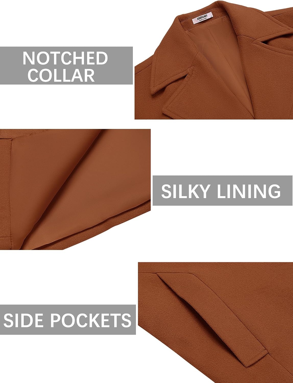 image:imageCOOFANDY Mens Pea Coat Single Breasted Peacoat Winter Short Trench CoatBrown