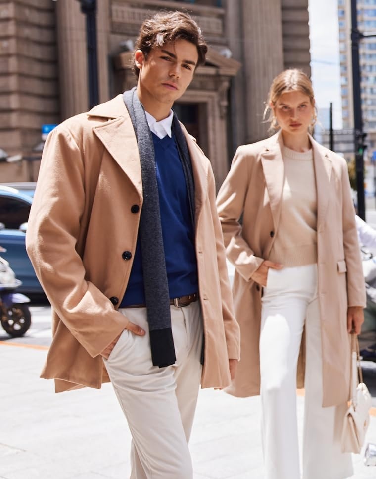 image:imageCOOFANDY Mens Pea Coat Single Breasted Peacoat Winter Short Trench CoatCamel