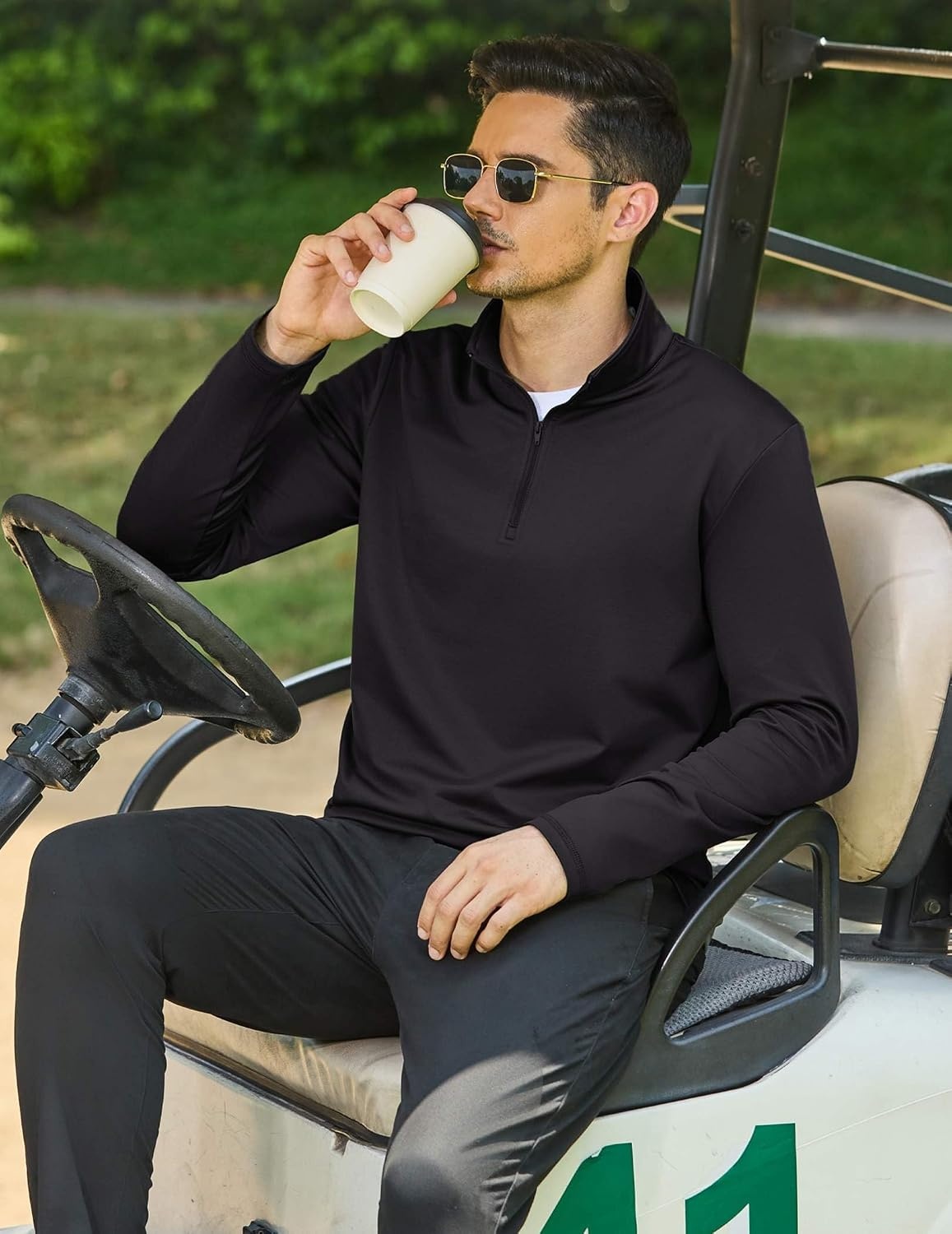 image:imageCOOFANDY Mens Quarter Zip Pullover Long Sleeve Golf Shirt Fleece Sweatshirt01black