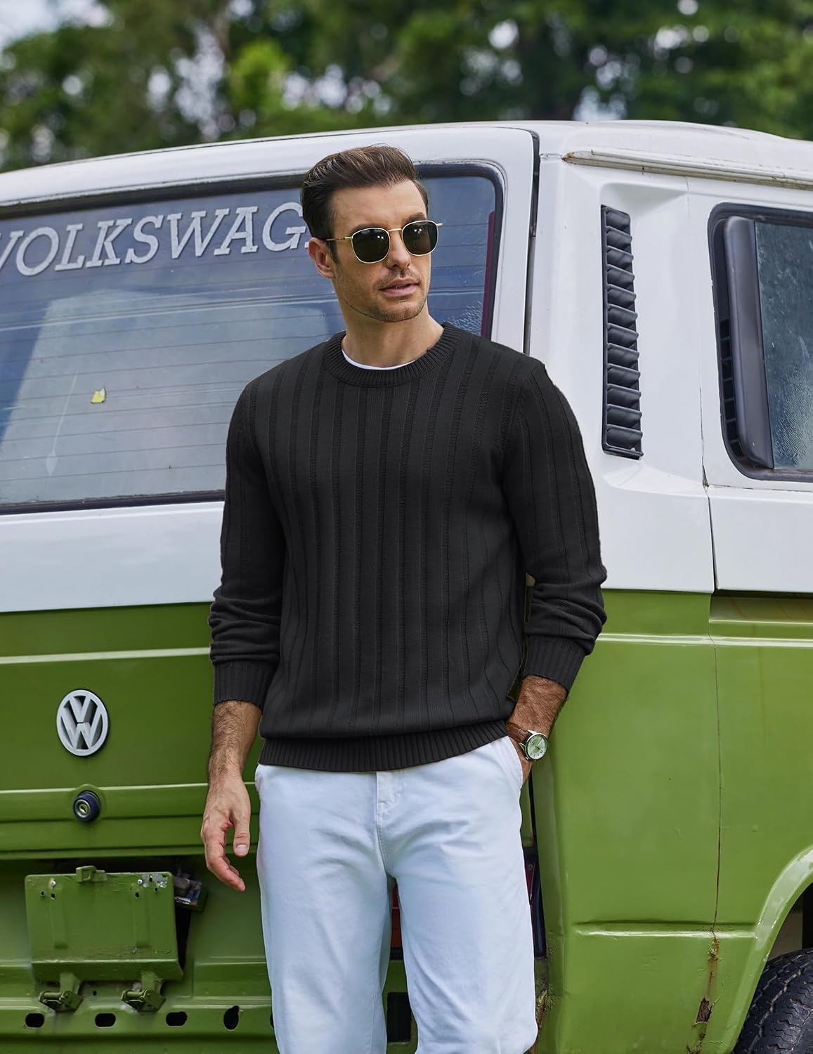 image:imageCOOFANDY Mens Sweater Crewneck Ribbed Knit Soft Warm Pullover SweaterBlack