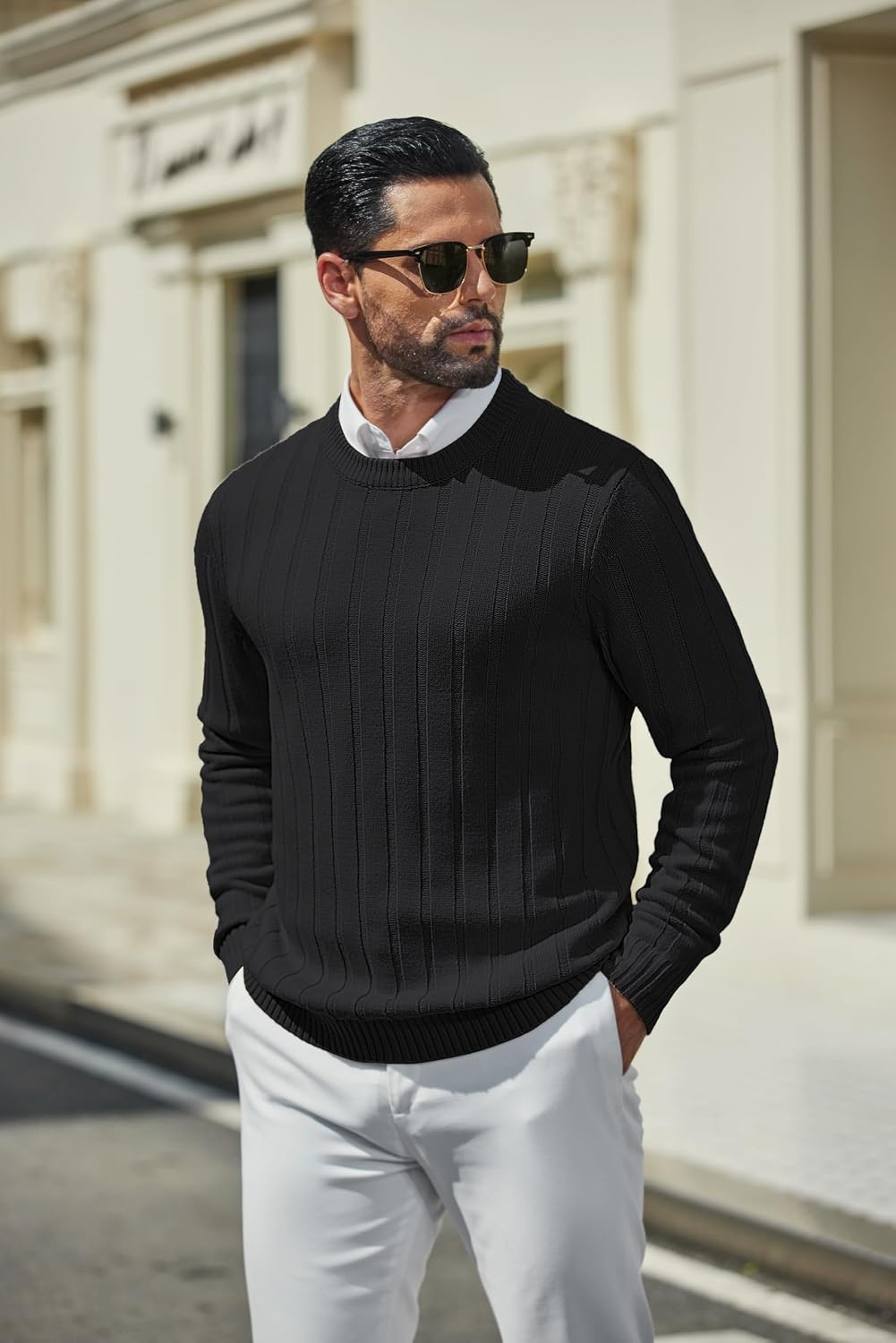 image:imageCOOFANDY Mens Sweater Crewneck Ribbed Knit Soft Warm Pullover SweaterBlack