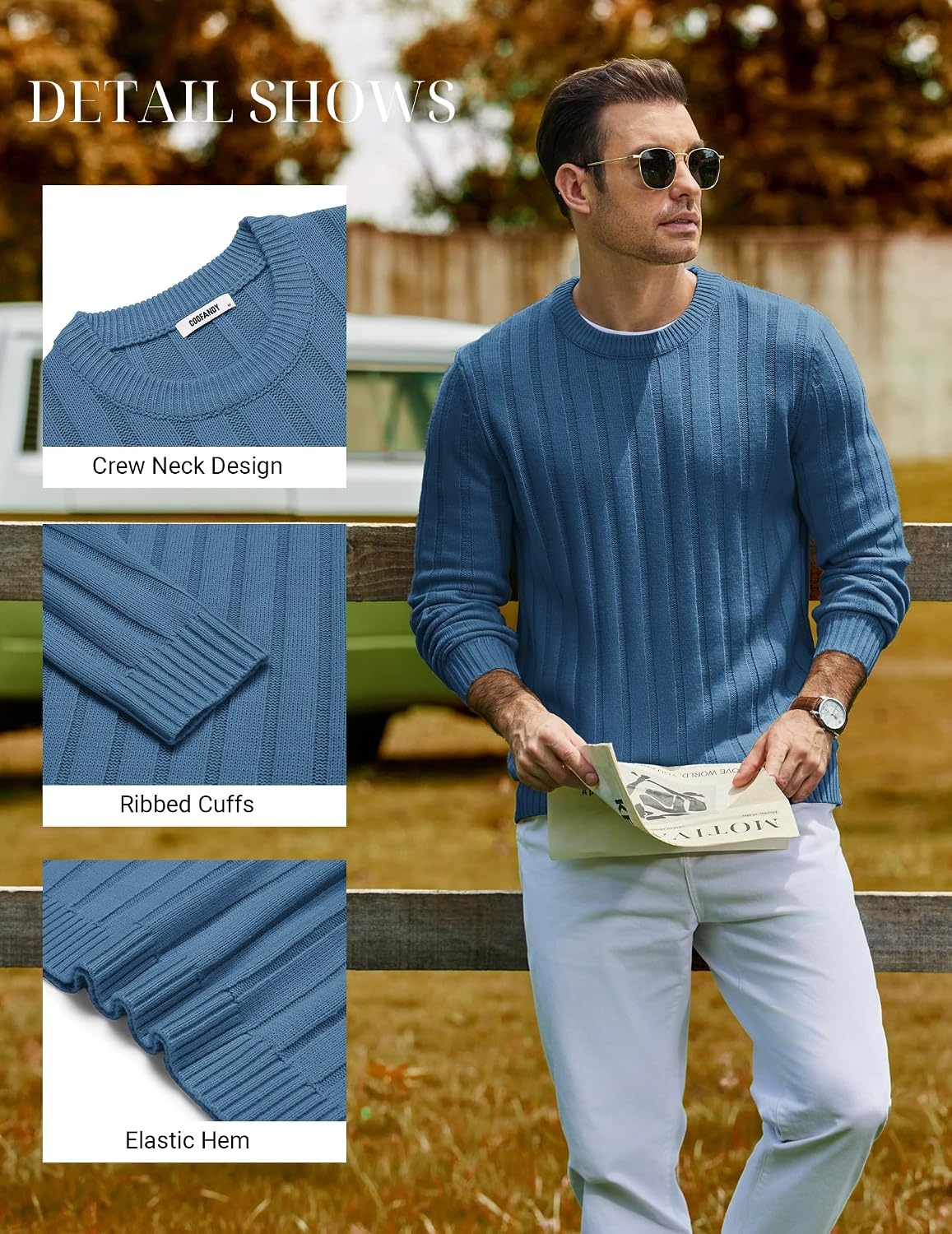 image:imageCOOFANDY Mens Sweater Crewneck Ribbed Knit Soft Warm Pullover SweaterDark Blue