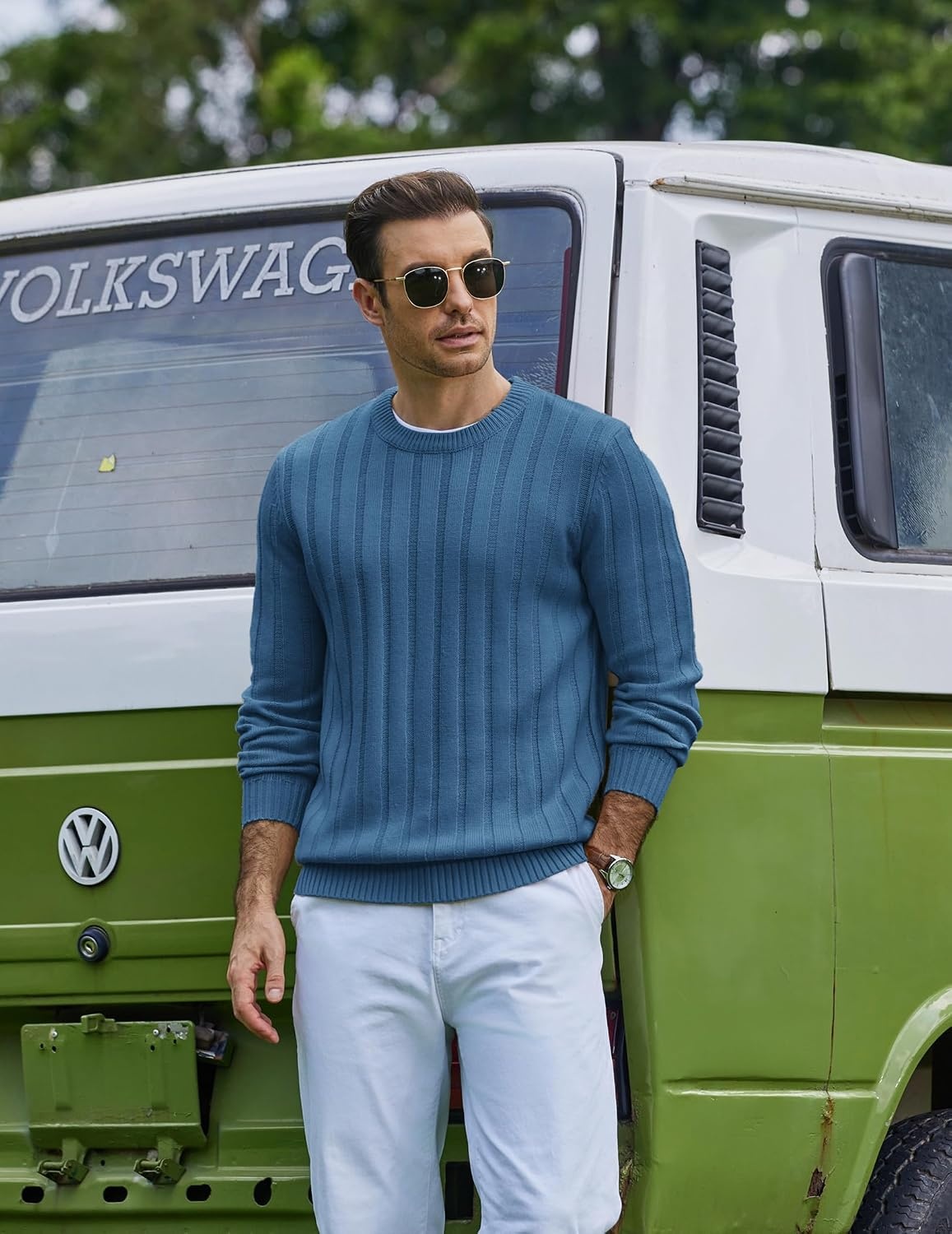 image:imageCOOFANDY Mens Sweater Crewneck Ribbed Knit Soft Warm Pullover SweaterDark Blue