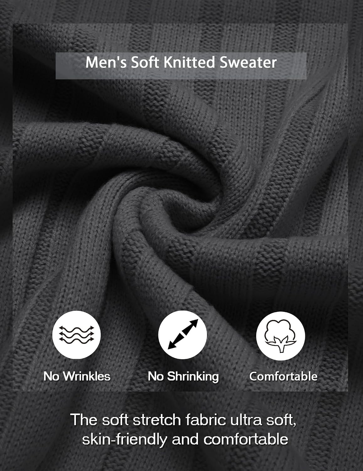 image:imageCOOFANDY Mens Sweater Crewneck Ribbed Knit Soft Warm Pullover SweaterDark Gray