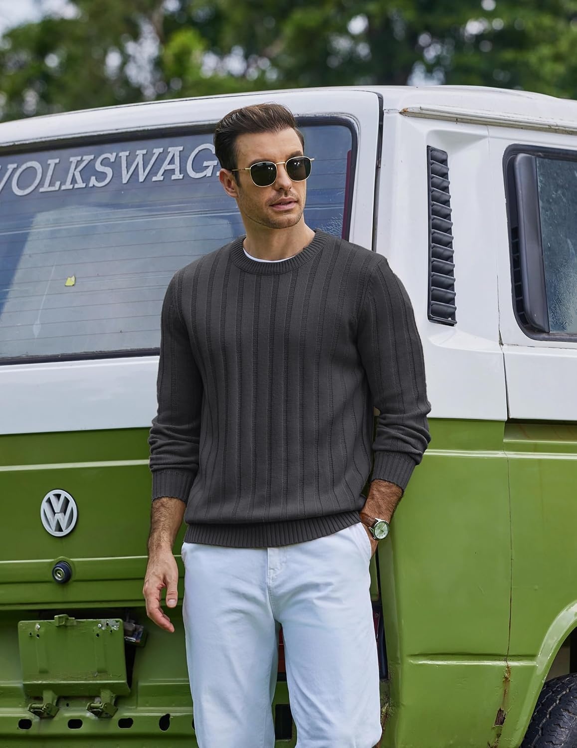 image:imageCOOFANDY Mens Sweater Crewneck Ribbed Knit Soft Warm Pullover SweaterDark Gray