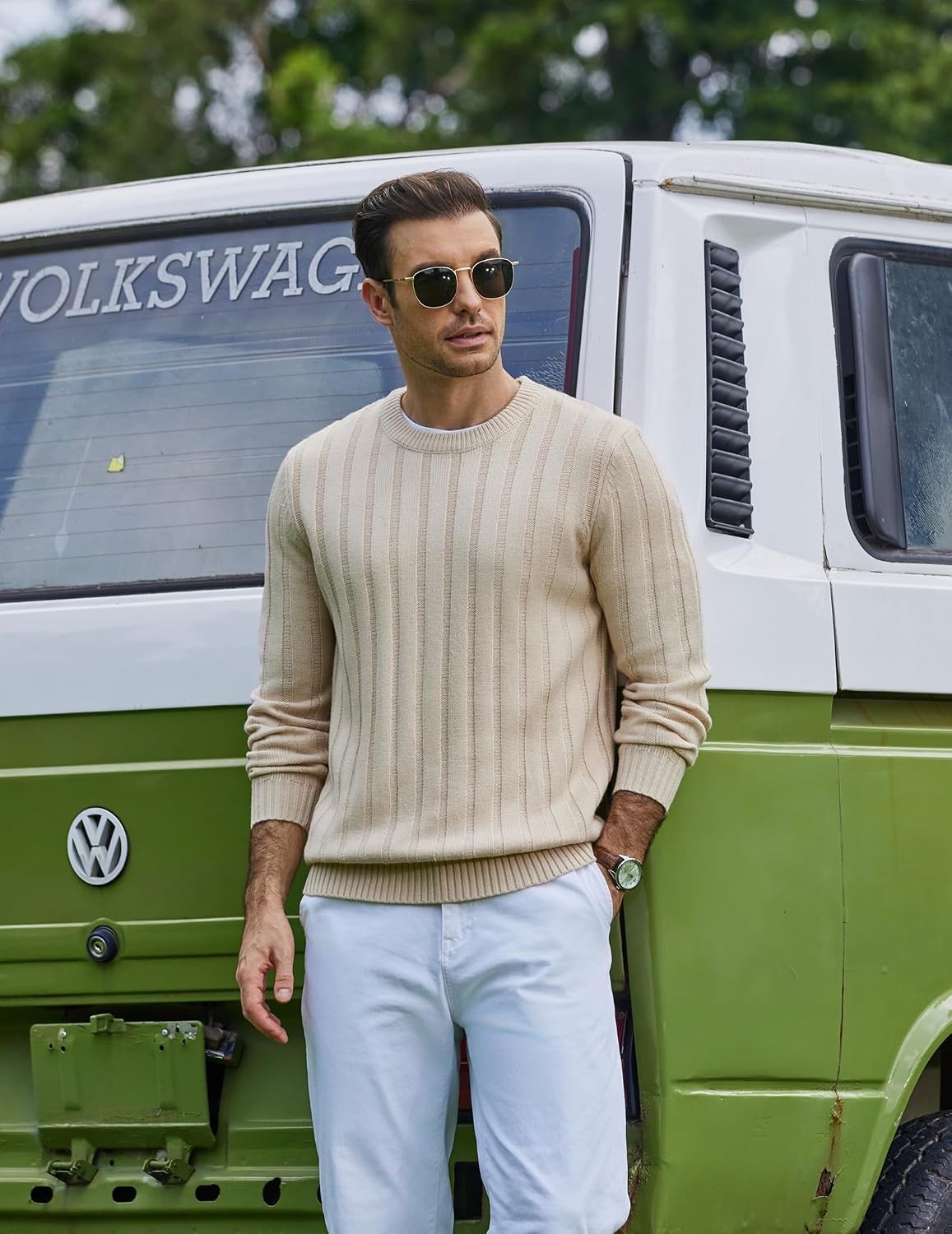 image:imageCOOFANDY Mens Sweater Crewneck Ribbed Knit Soft Warm Pullover SweaterLight Coffee
