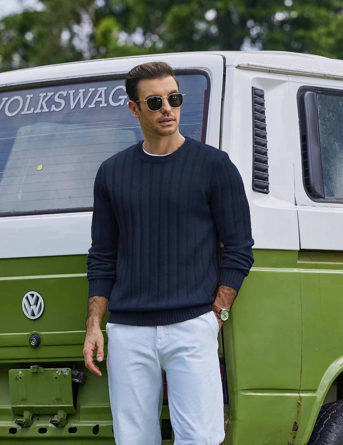 image:imageCOOFANDY Mens Sweater Crewneck Ribbed Knit Soft Warm Pullover SweaterNavy Blue