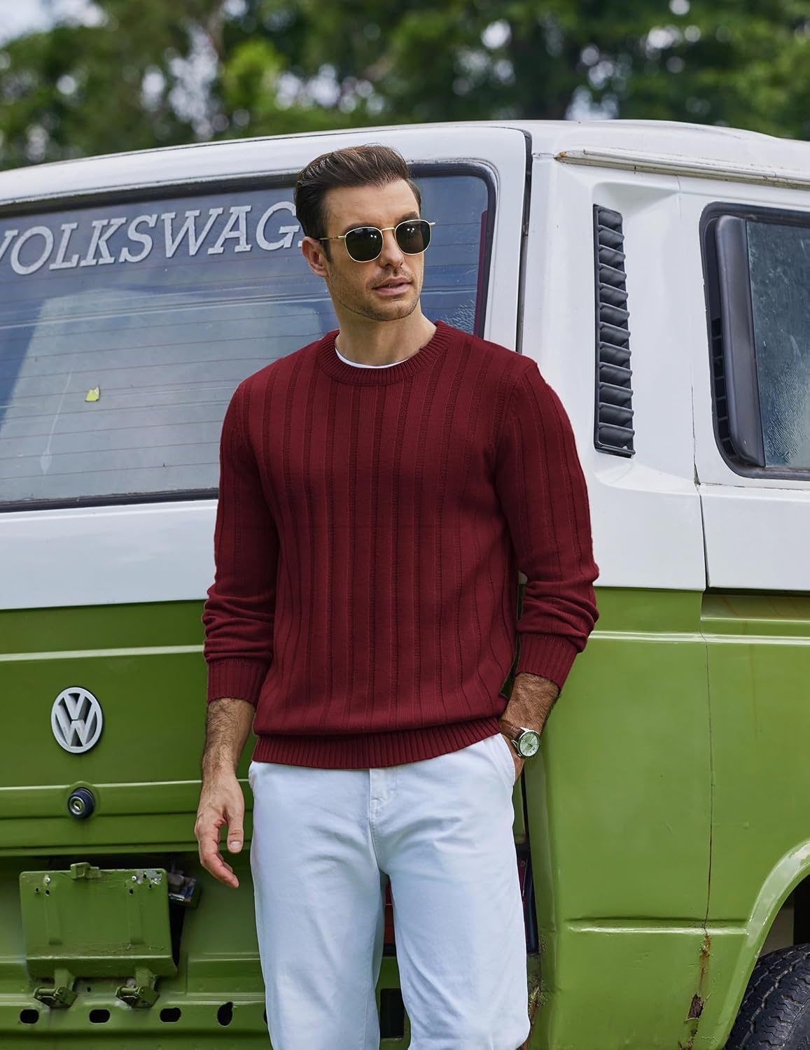image:imageCOOFANDY Mens Sweater Crewneck Ribbed Knit Soft Warm Pullover SweaterRed