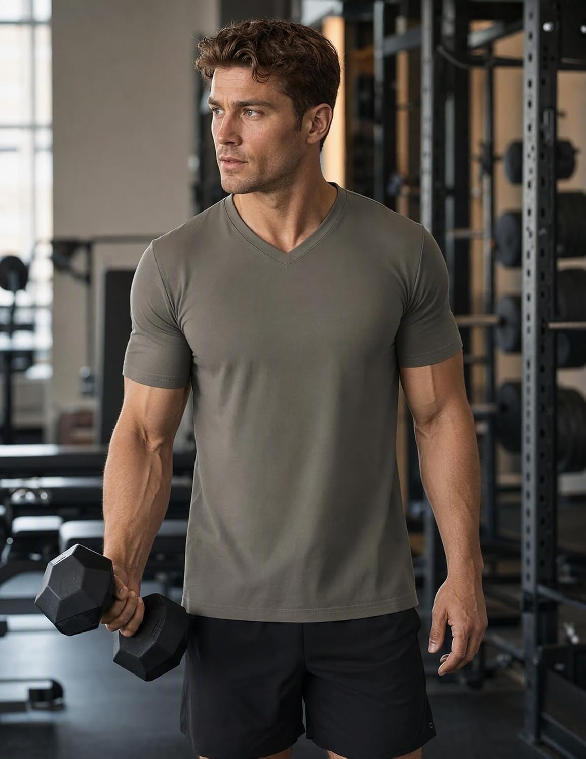 image:imageCOOFANDY Mens V Neck TShirts Short Sleeve Stretch Casual Classic Basic Tee Soft UndershirtsBlackOlive GreenDrak Blue3 Pack