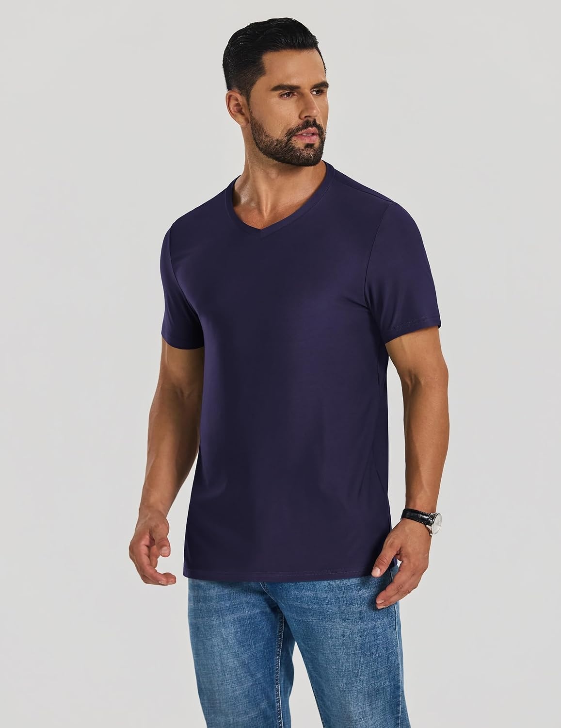 image:imageCOOFANDY Mens V Neck TShirts Short Sleeve Stretch Casual Classic Basic Tee Soft UndershirtsNavy Blue1 Pack