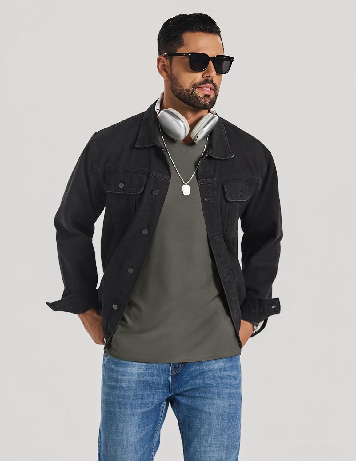 image:imageCOOFANDY Mens V Neck TShirts Short Sleeve Stretch Casual Classic Basic Tee Soft UndershirtsOlive Green1 Pack