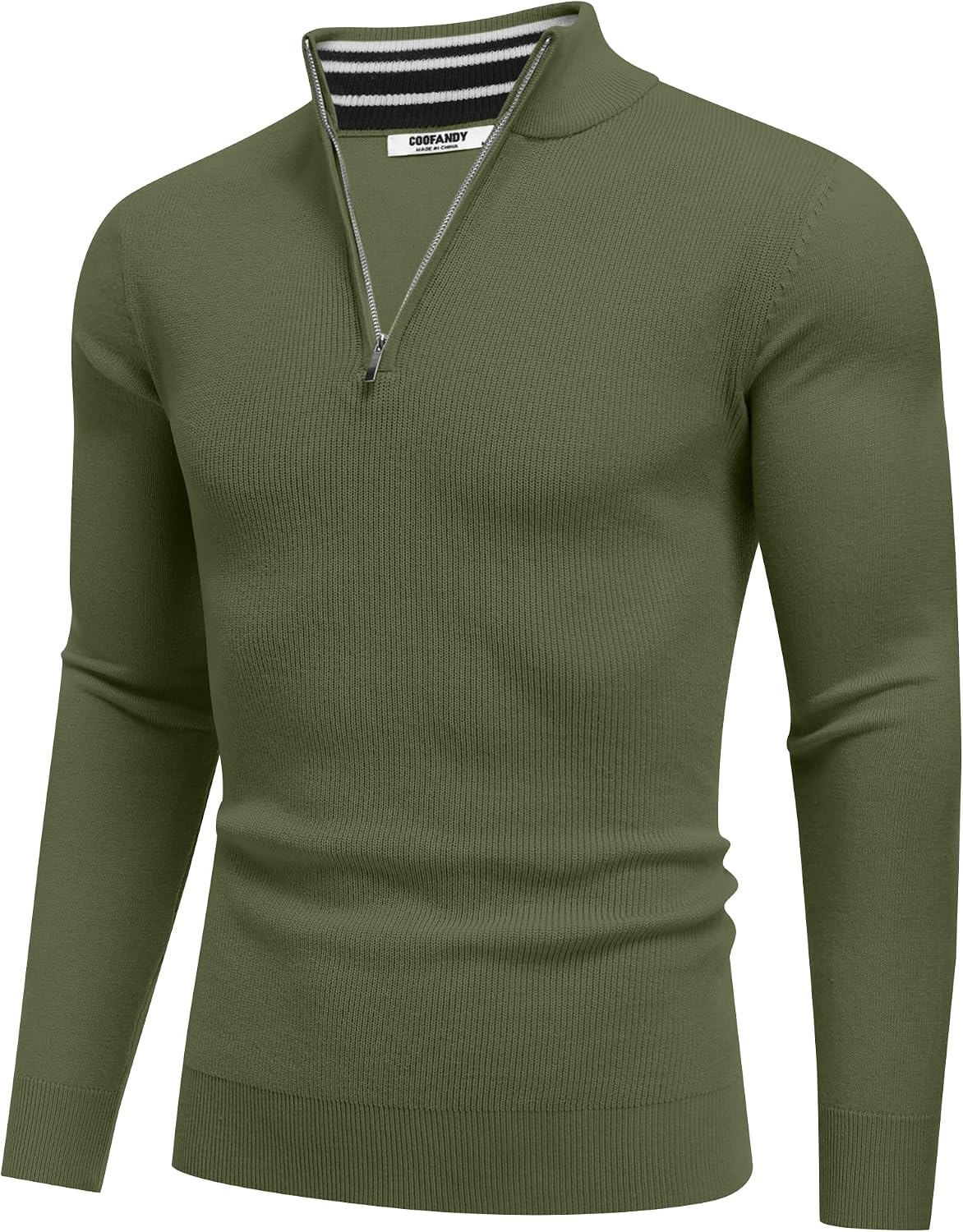 image:imageCOOFANDY Quarter Zip Pullover Men 14 Zip Sweaters Business Casual SweaterArmy Green