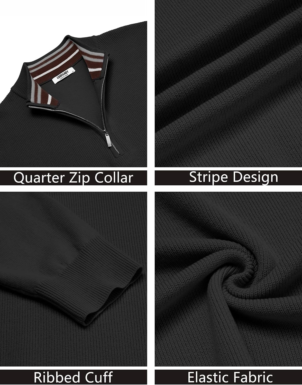 image:imageCOOFANDY Quarter Zip Pullover Men 14 Zip Sweaters Business Casual SweaterBlack