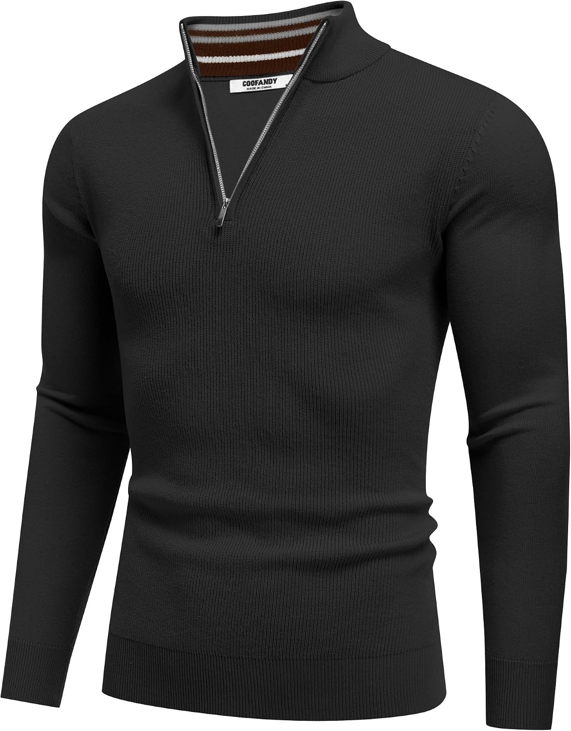 image:imageCOOFANDY Quarter Zip Pullover Men 14 Zip Sweaters Business Casual SweaterBlack