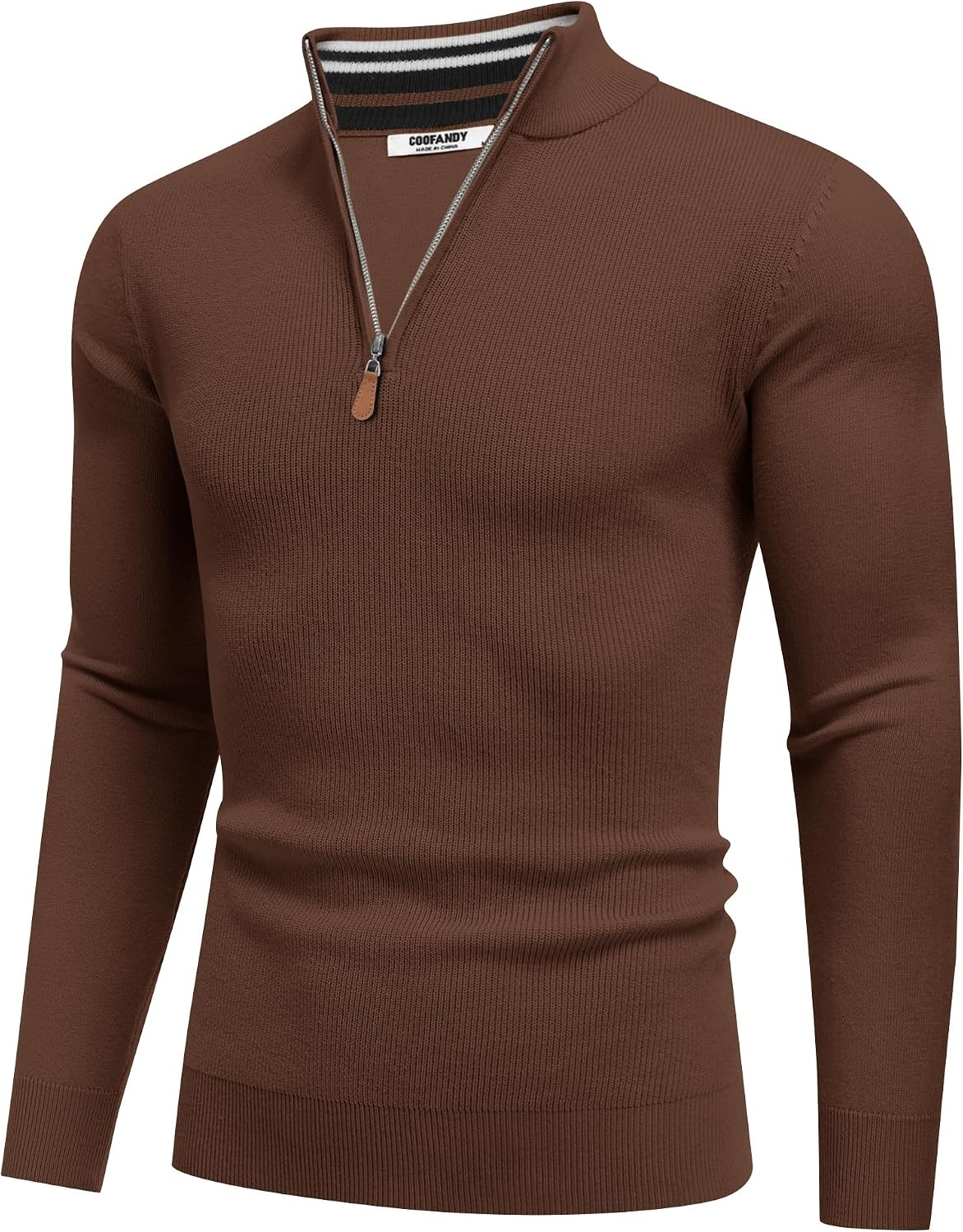 image:imageCOOFANDY Quarter Zip Pullover Men 14 Zip Sweaters Business Casual SweaterCaramel