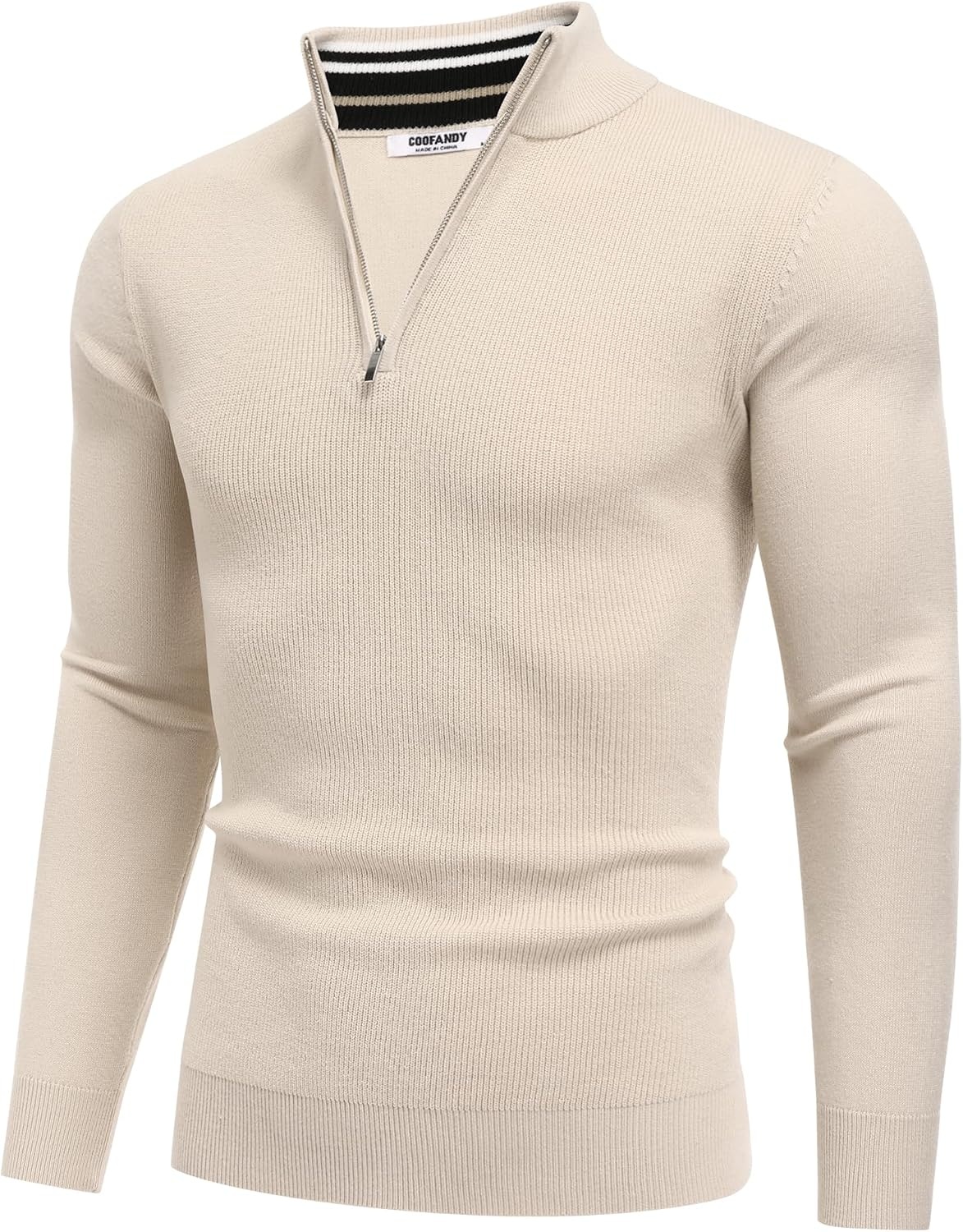 image:imageCOOFANDY Quarter Zip Pullover Men 14 Zip Sweaters Business Casual SweaterChampagne