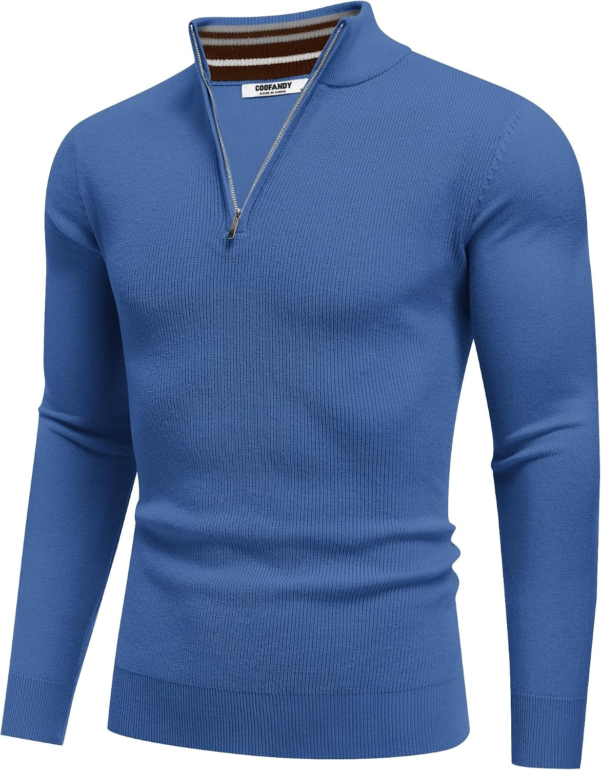 image:imageCOOFANDY Quarter Zip Pullover Men 14 Zip Sweaters Business Casual SweaterDenim Blue