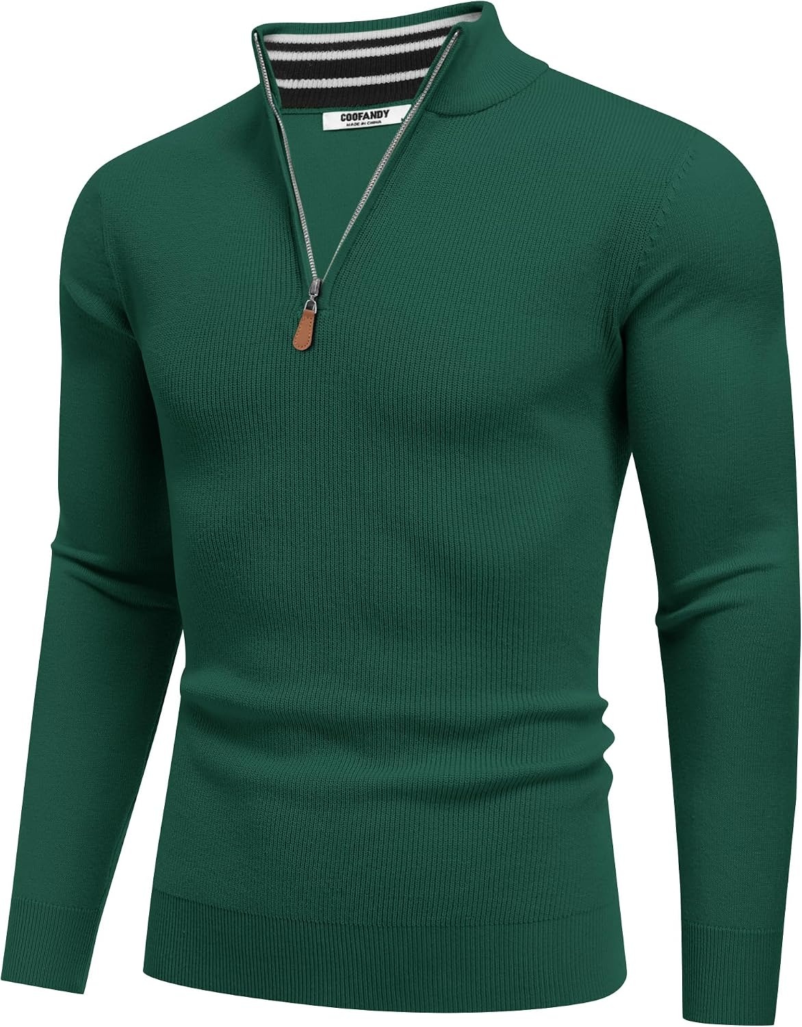 image:imageCOOFANDY Quarter Zip Pullover Men 14 Zip Sweaters Business Casual SweaterForest Green