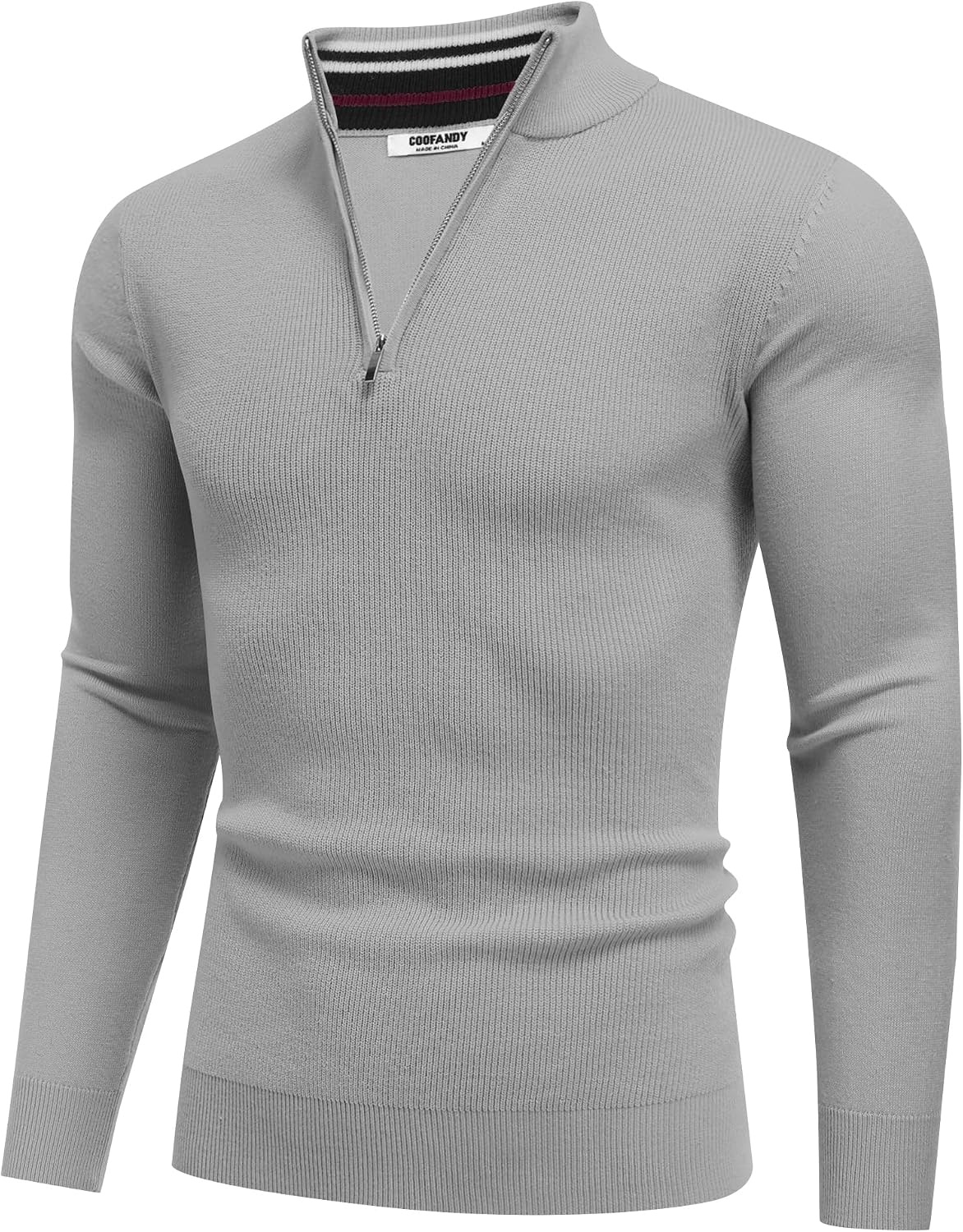 image:imageCOOFANDY Quarter Zip Pullover Men 14 Zip Sweaters Business Casual SweaterGrey