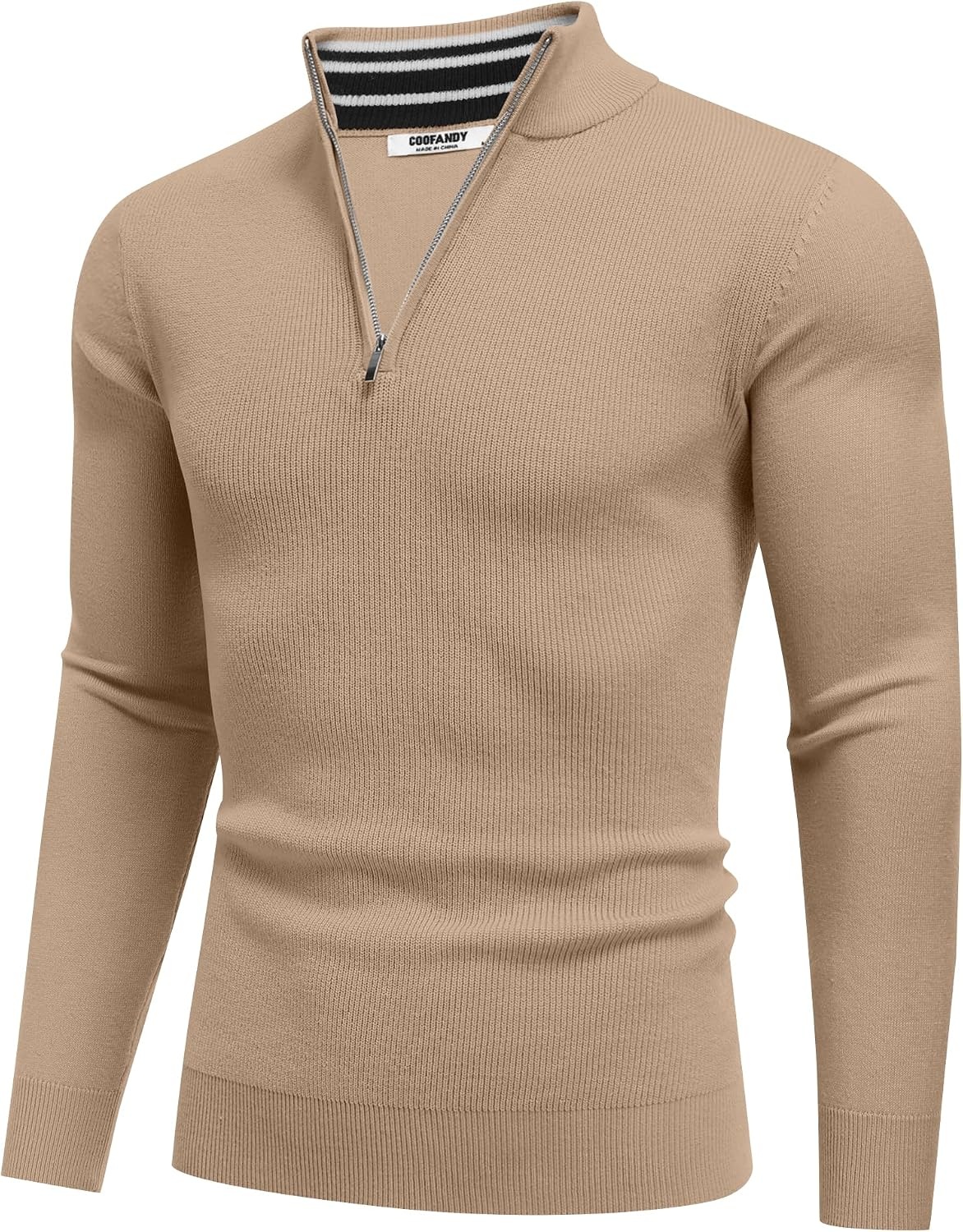 image:imageCOOFANDY Quarter Zip Pullover Men 14 Zip Sweaters Business Casual SweaterKhaki