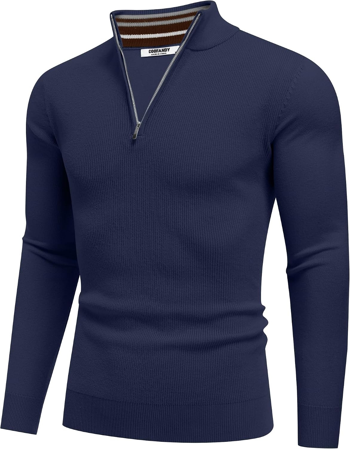 image:imageCOOFANDY Quarter Zip Pullover Men 14 Zip Sweaters Business Casual SweaterNavy Blue