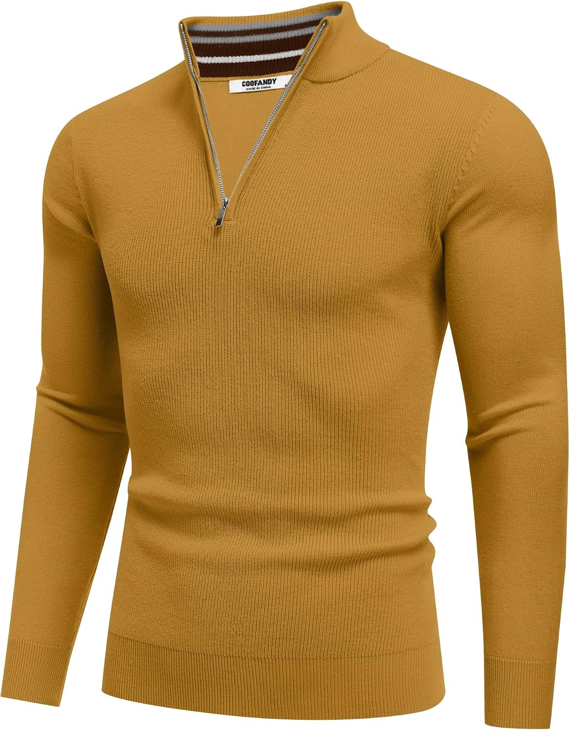 image:imageCOOFANDY Quarter Zip Pullover Men 14 Zip Sweaters Business Casual SweaterTurmeric