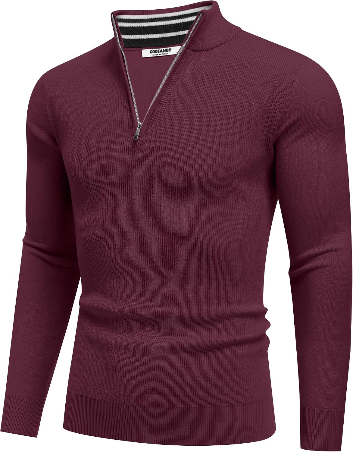 image:imageCOOFANDY Quarter Zip Pullover Men 14 Zip Sweaters Business Casual SweaterWine Red