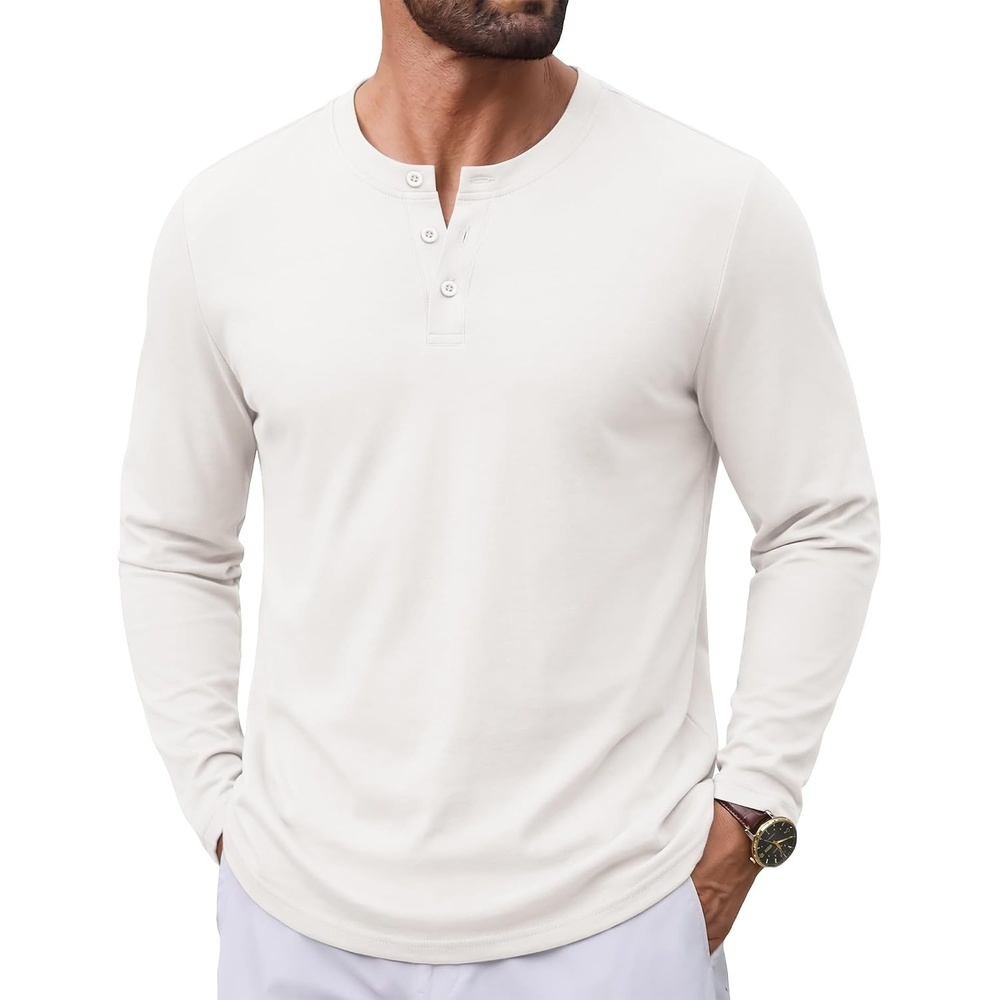 image:imageCOOFANDY Henley Shirts for Men Casual TShirts Henley Long Sleeve ShirtsWhite