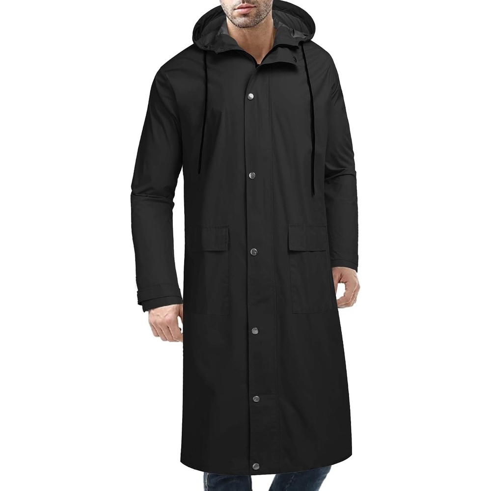 image:imageCOOFANDY Long Rain Coats for Men Waterproof Trench Jacket with HoodBlack