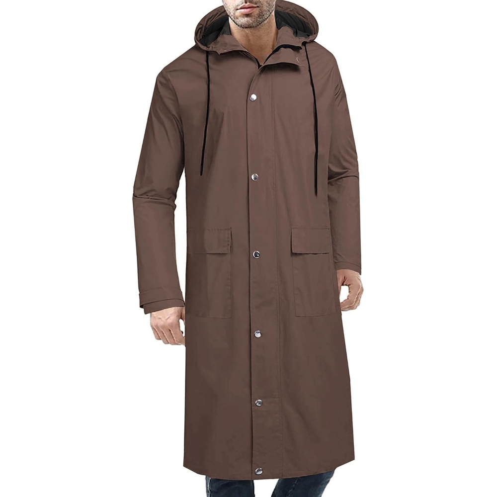 image:imageCOOFANDY Long Rain Coats for Men Waterproof Trench Jacket with HoodBrown