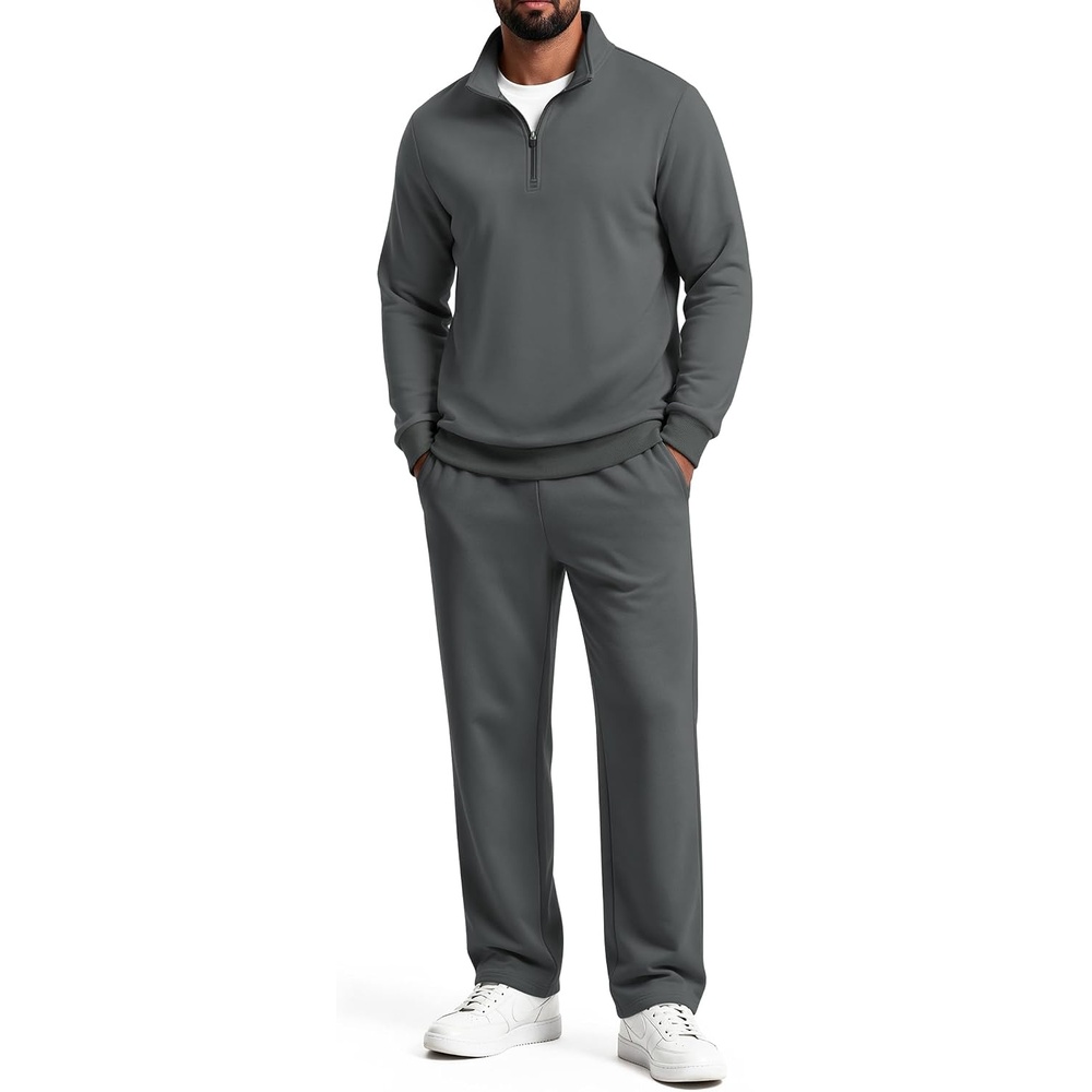 image:imageCOOFANDY Mens 2 Piece Tracksuit Set Quarter Zip Sweatsuit Athletic OutfitsDark Grey