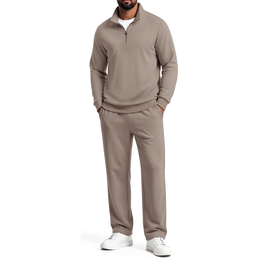 image:imageCOOFANDY Mens 2 Piece Tracksuit Set Quarter Zip Sweatsuit Athletic OutfitsTaupe Grey