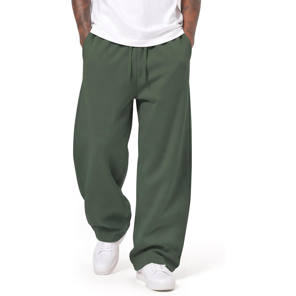 image:imageCOOFANDY Mens Baggy Sweatpants Wide Leg Cotton Fleece Open Bottom SweatpantDark Greenfleece