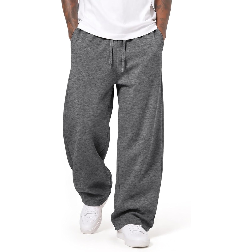 image:imageCOOFANDY Mens Baggy Sweatpants Wide Leg Cotton Fleece Open Bottom SweatpantDark Heather Greyfleece