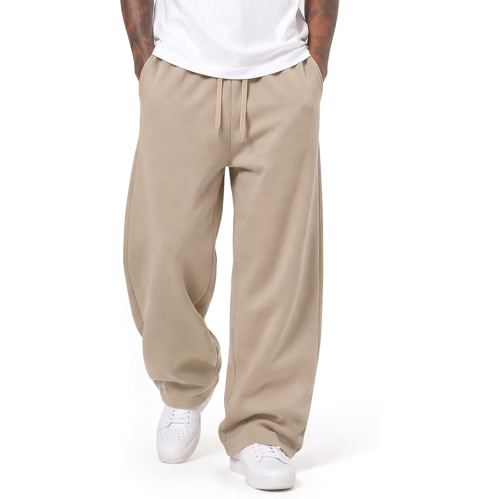 image:imageCOOFANDY Mens Baggy Sweatpants Wide Leg Cotton Fleece Open Bottom SweatpantKhakifleece