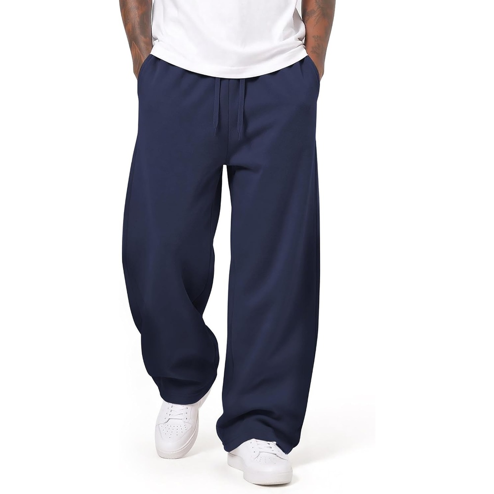 image:imageCOOFANDY Mens Baggy Sweatpants Wide Leg Cotton Fleece Open Bottom SweatpantNavy Bluefleece