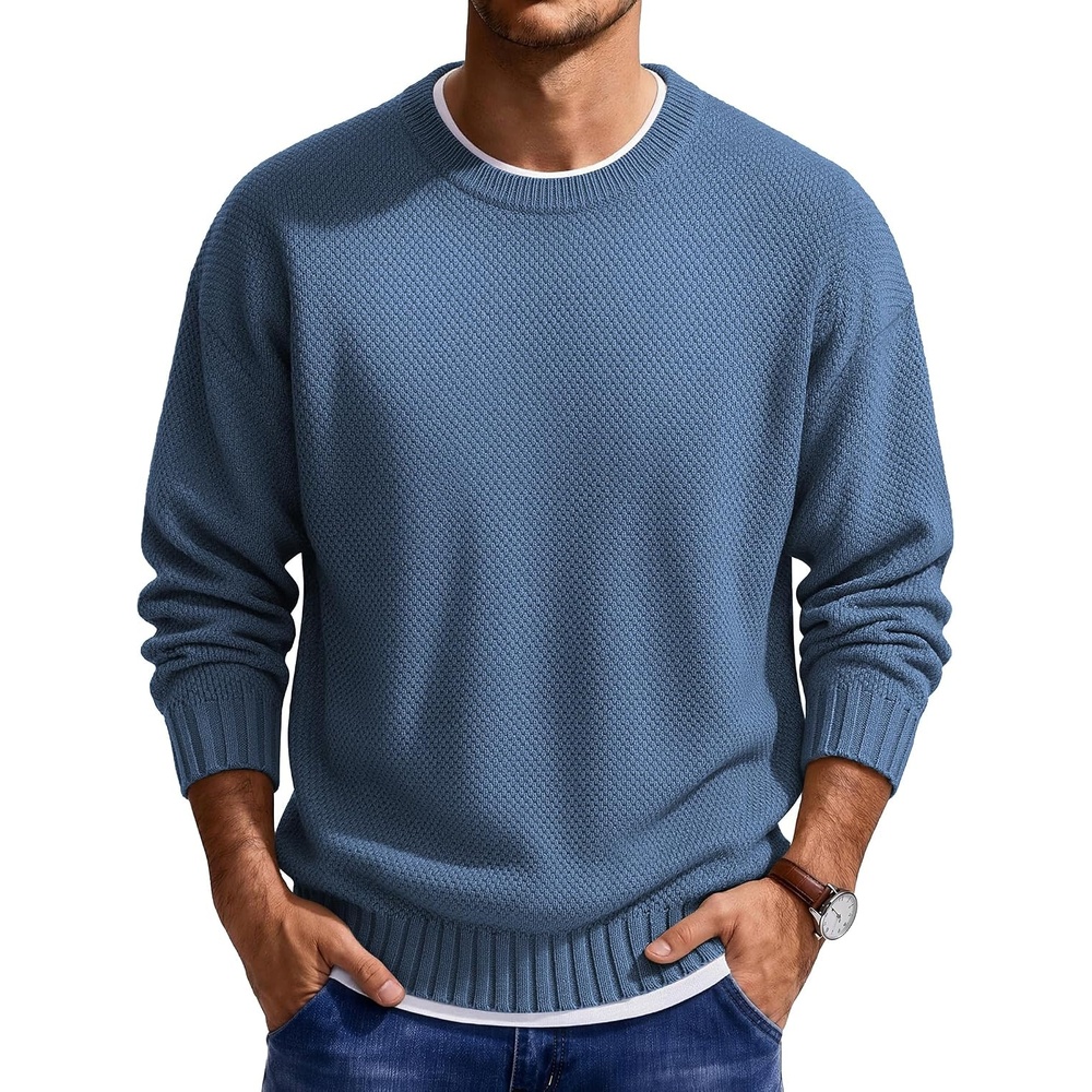 image:imageCOOFANDY Mens Casual Crewneck Sweater Long Sleeve Waffle Knit PulloverBlue