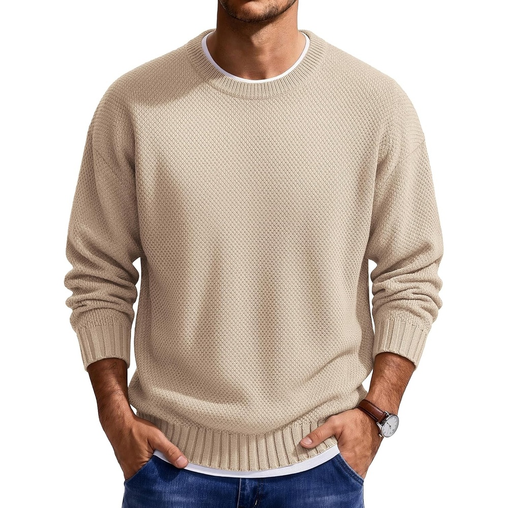 image:imageCOOFANDY Mens Casual Crewneck Sweater Long Sleeve Waffle Knit PulloverKhaki