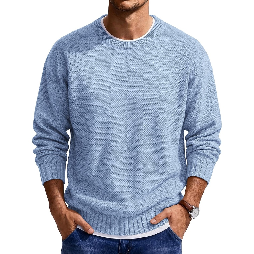 image:imageCOOFANDY Mens Casual Crewneck Sweater Long Sleeve Waffle Knit PulloverLight Blue