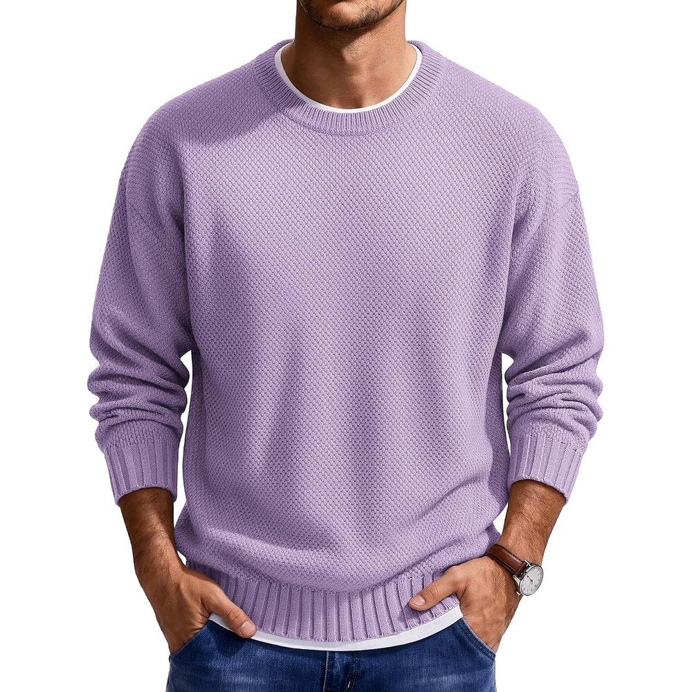 image:imageCOOFANDY Mens Casual Crewneck Sweater Long Sleeve Waffle Knit PulloverLight Purple