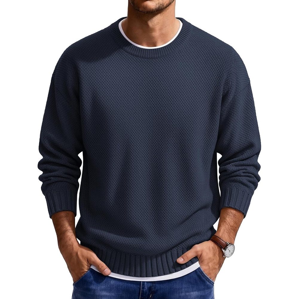 image:imageCOOFANDY Mens Casual Crewneck Sweater Long Sleeve Waffle Knit PulloverMidnight Blue