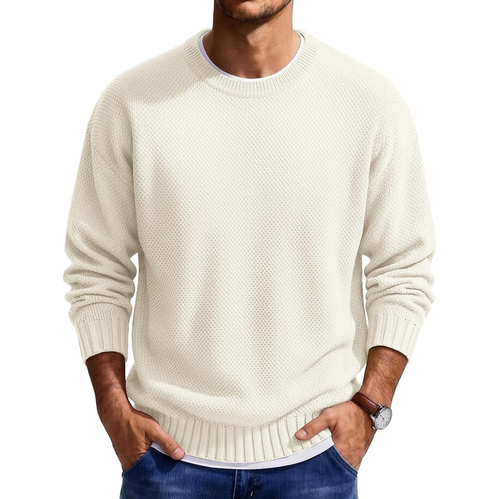 image:imageCOOFANDY Mens Casual Crewneck Sweater Long Sleeve Waffle Knit PulloverWhite