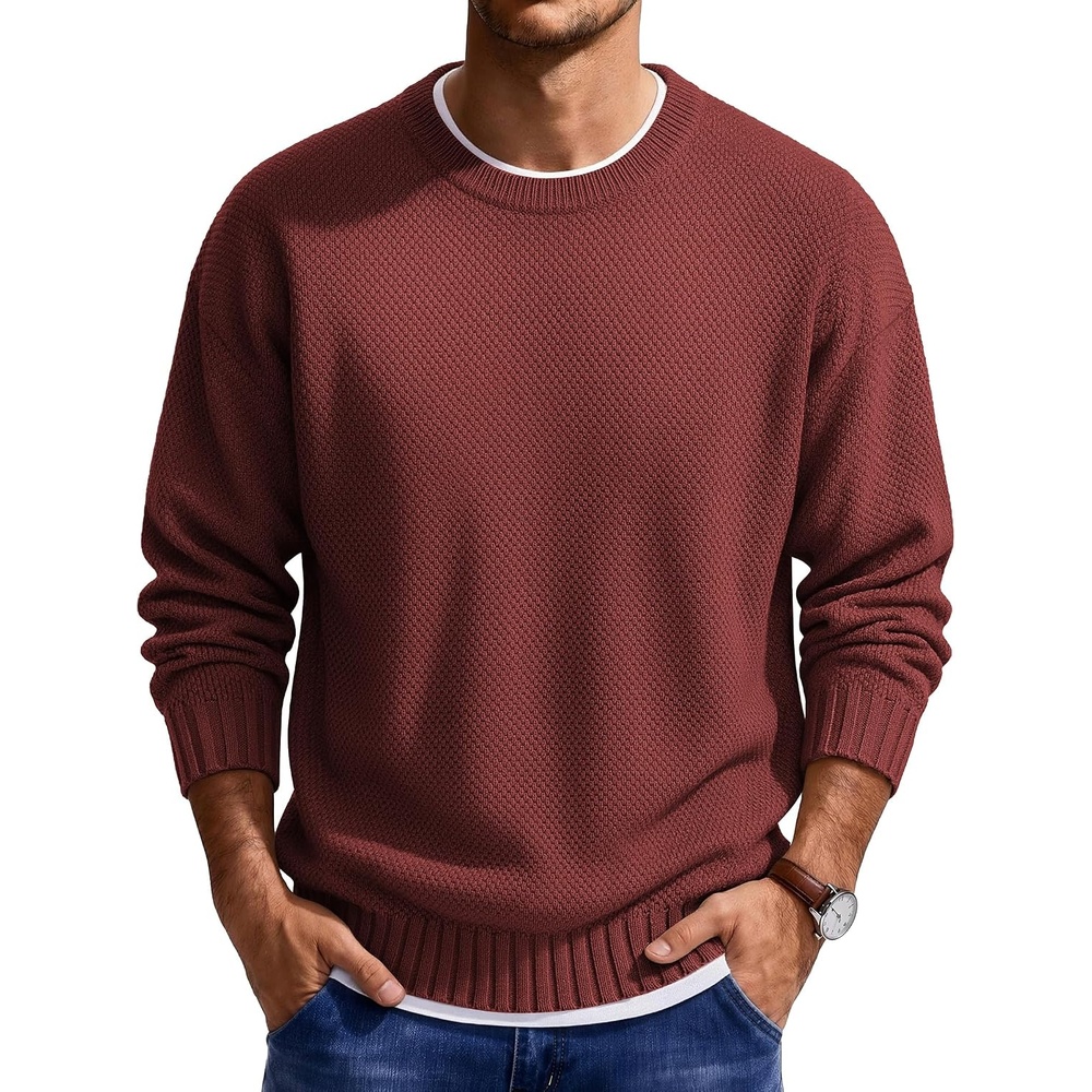 image:imageCOOFANDY Mens Casual Crewneck Sweater Long Sleeve Waffle Knit PulloverWine Red