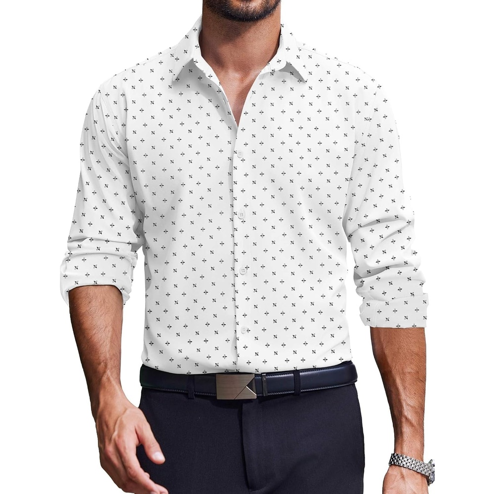 image:imageCOOFANDY Mens Dress Shirts Long Sleeve Casual Button Down Shirt Solid Regular Fit Formal Business ShirtsWhitestar